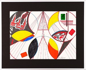 Abstrakt-Bauhaus Stil 05 Acrylfarbe auf Papier Original im Alurahmen 50 x 40 cm / Verkauft! Als Kunstdruck erhältlich: DIN A4 im Passepartout 40 x 30 cm, 55,- €