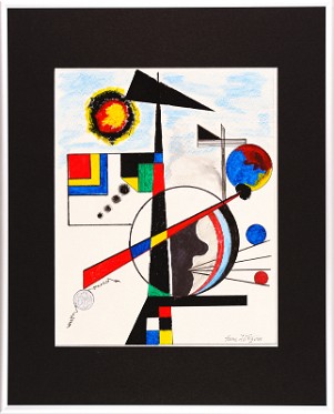 Abstrakt-Bauhaus Stil 12 Acrylfarbe auf Papier Original im Alurahmen 50 x 40 cm / Verkauft! Als Kunstdruck erhältlich: DIN A4 im Passepartout 40 x 30 cm, 55,- €