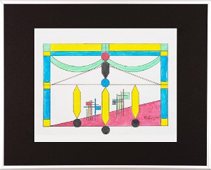 Abstrakt-Bauhaus Stil 03 Acrylfarbe auf Papier Original im Alurahmen 50 x 40 cm / Verkauft! Als Kunstdruck erhältlich: DIN A4 im Passepartout 40 x 30 cm, 55,- €