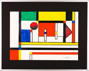 Abstrakt-Bauhaus Stil 04 Acrylfarbe auf Papier Original im Alurahmen 50 x 40 cm / 250,- € Als Kunstdruck erhältlich: DIN A4 im Passepartout 40 x 30 cm, 55,- €