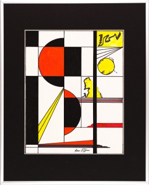 Abstrakt-Bauhaus Stil 13 Acrylfarbe auf Papier Original im Alurahmen 50 x 40 cm / Verkauft! Als Kunstdruck erhältlich: DIN A4 im Passepartout 40 x 30 cm, 55,- €